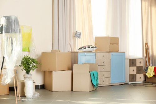 Business storage unit in Petersham with organised shelving and boxes